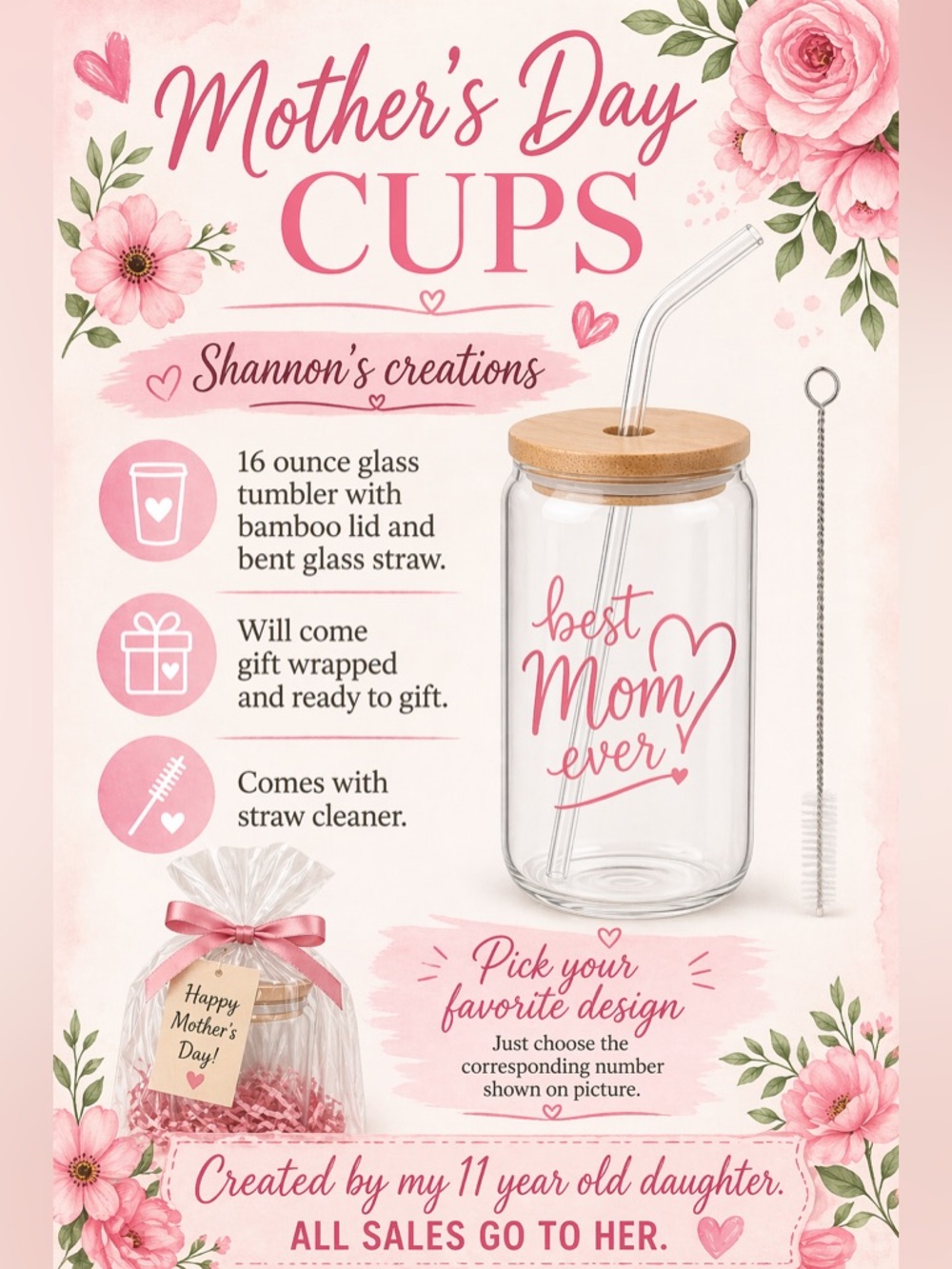 Buy Now* mother day cup 16 ounce glass tumbler with straw
